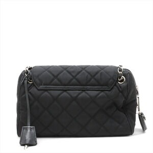 Prada Shoulder Bag Impuntu Nylon Black Leather Chain Tessuto